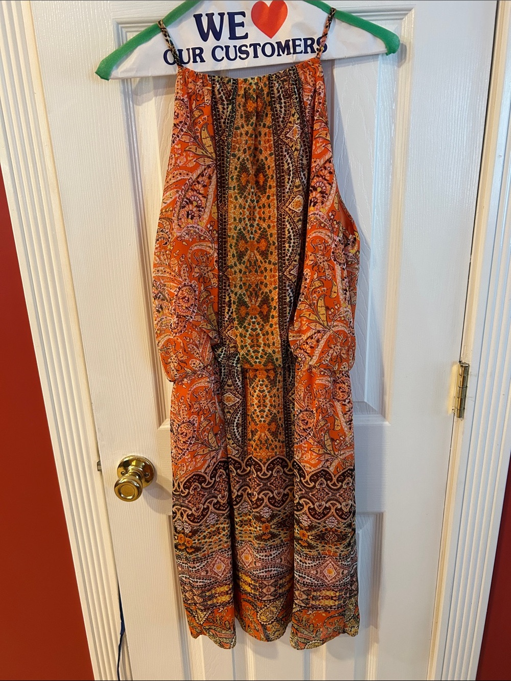Sleeveless Orange Paisley Halter Dress